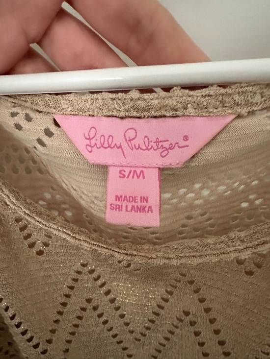 Lilly Pulitzer Jerrica Gold Foil Crochet Fringe Tunic (Kaftan) Great Condition! - Picture 8 of 10